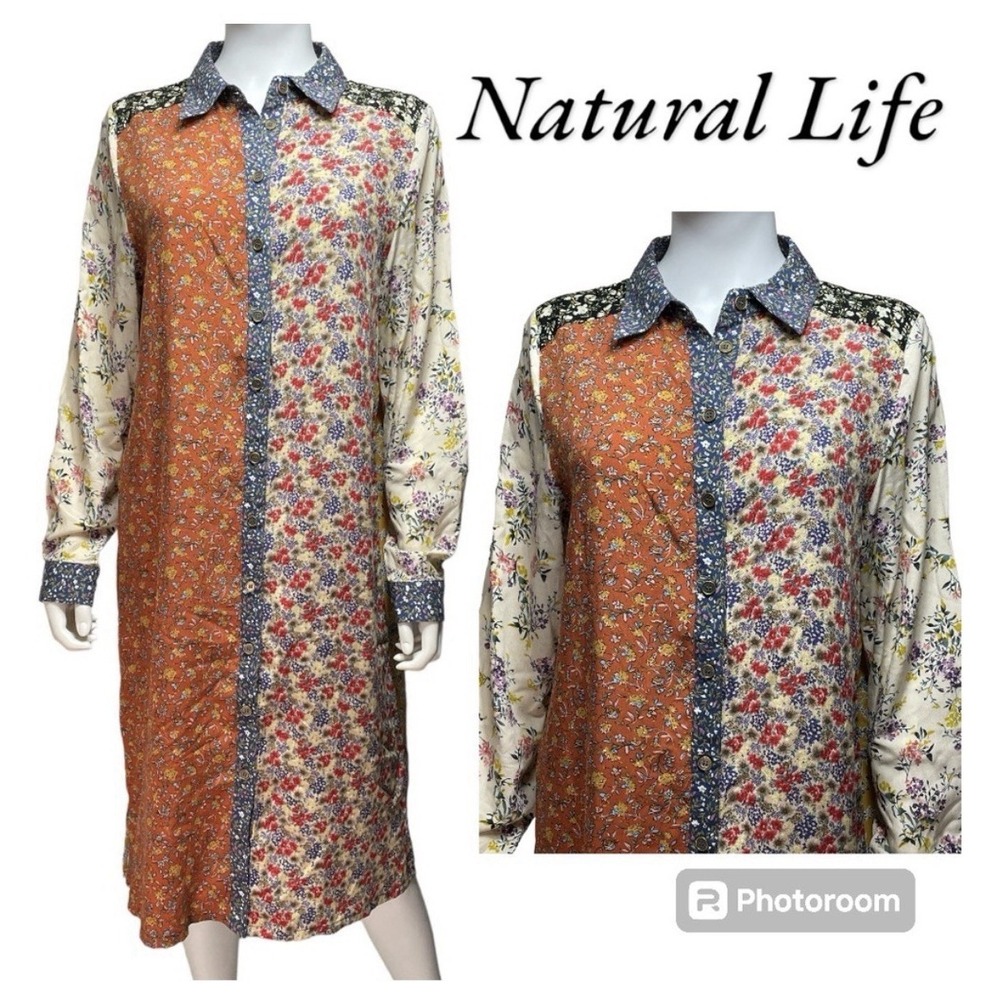 NATURAL LIFE Floral Patchwork Maxi Dress in Rust, Cream, Blue
